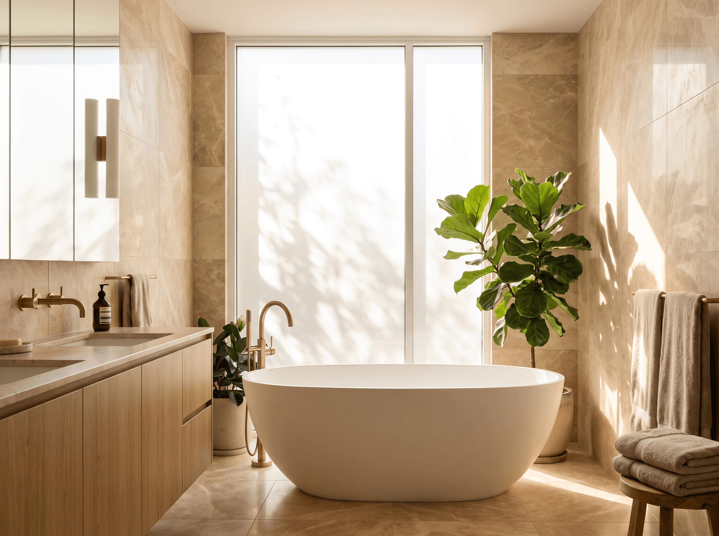 Gerenoveerde badkamer met vrijstaand bad